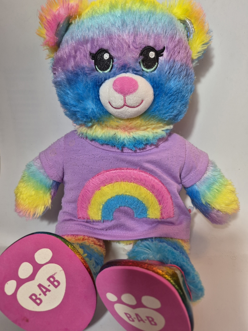 B.A.B Rainbow Sparkle Teddy Bear  tie die fur With Cloths